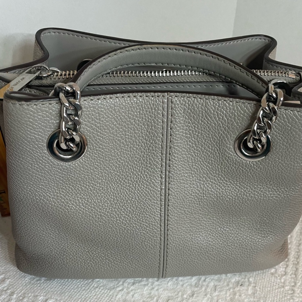 Michael Kors Small Teagan Messenger Tote Bag Silver Chain Handle~~Gray - Picture 11 of 12